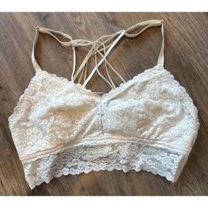 Aerie Womens Lace V Neck Bra Bralette Size XL Ivory Coquette Wireless Pullover